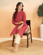 Red Cotton Silk Pintuck Slim Fit Long Kurta