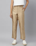 Beige Viscose Silk Slim Fit Formal Kosi Pant