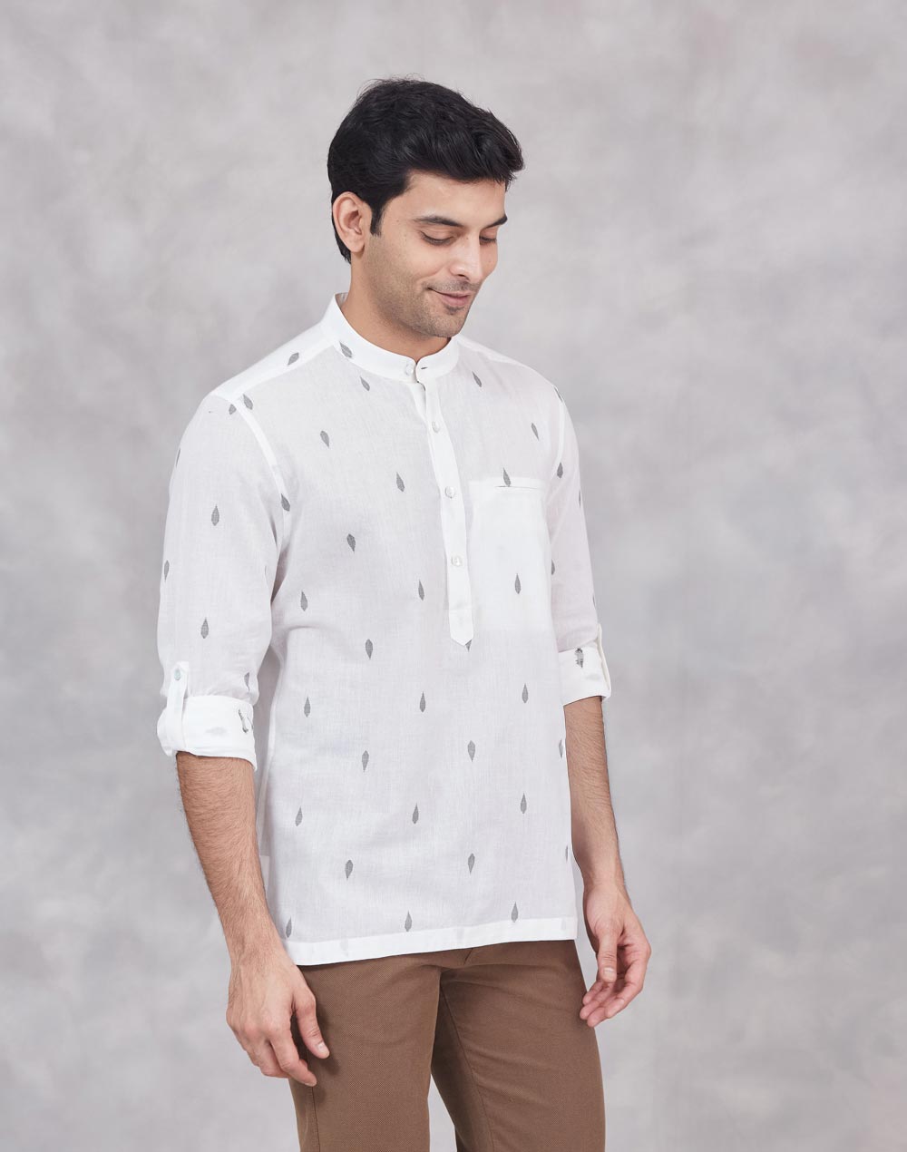 White Cotton Dobby Slim Fit Mid Placket Shirt