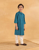 Blue Viscose Blend Hand Block Printed Long Kurta