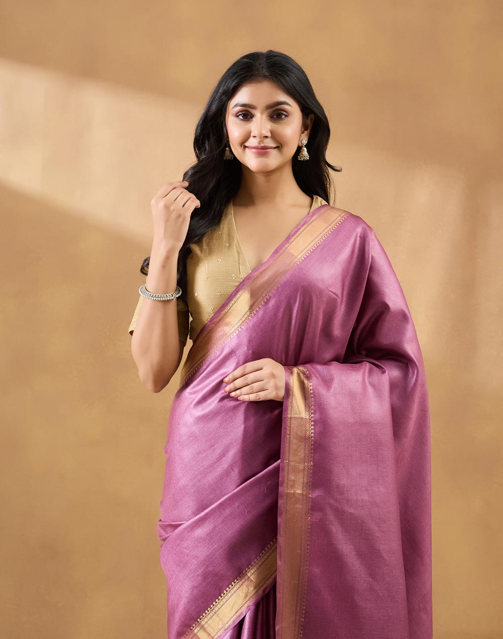 Purple Silk Blend Hand Woven Sari