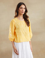 Yellow Cotton Chikankari Short Top