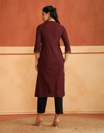 Maroon Cotton Hand Embroidered Slim Fit Long Kurta