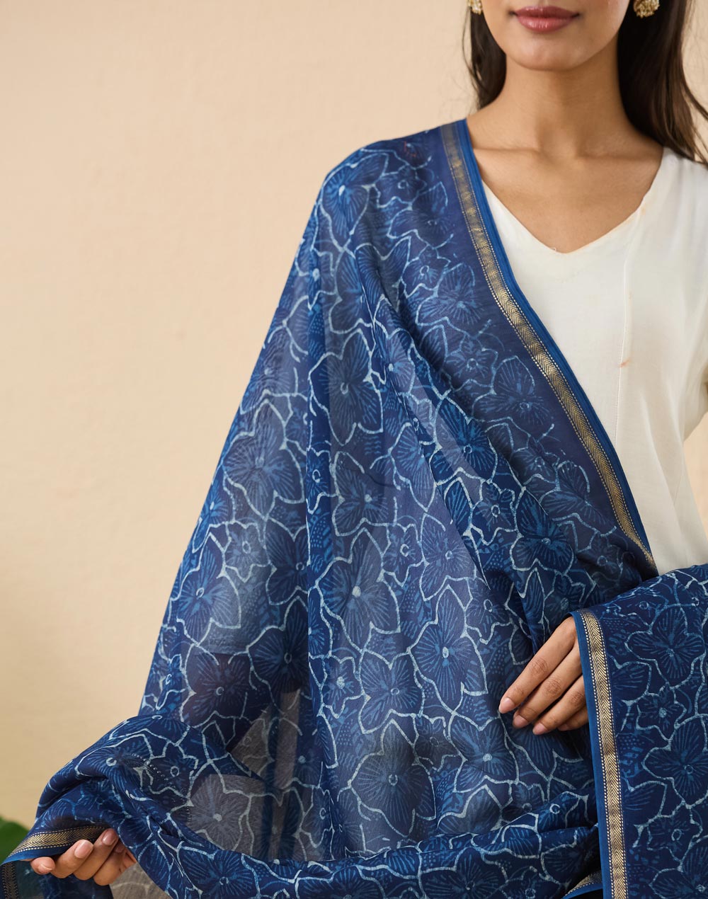 Indigo Cotton Silk Blend Dabu Printed Dupatta