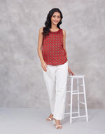 Red Rayon Blend Dabu Slim Fit Top