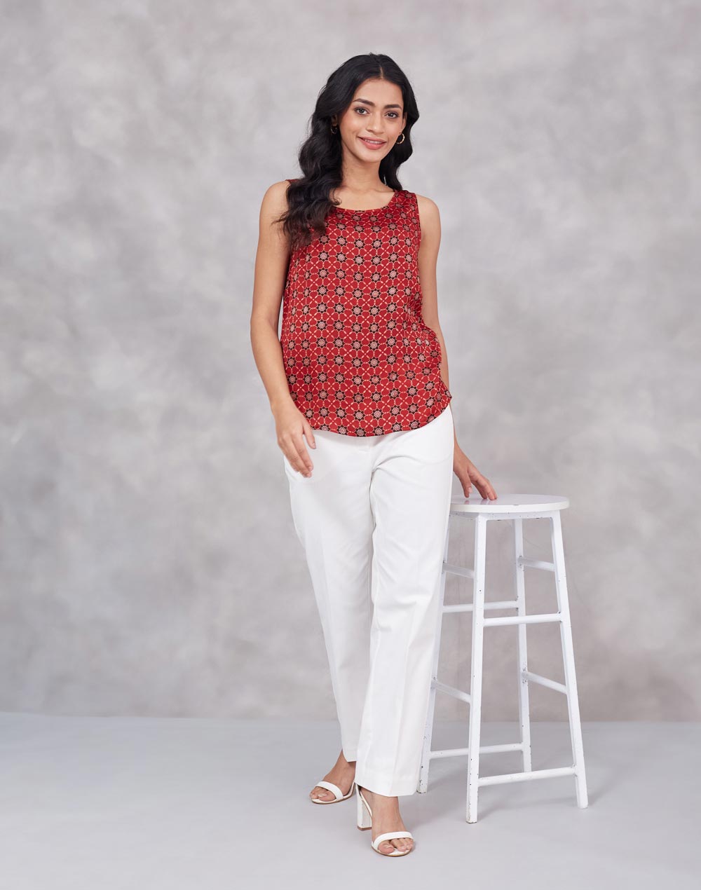Red Rayon Blend Dabu Slim Fit Top