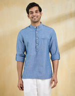 Blue Cotton Slim Fit Mid Placket Shirt