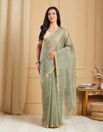 Green Cotton Silk Blend Chanderi Woven Wonders Sari