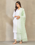 Green Cotton Silk Blend Chikankari Dupatta