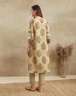 Beige Cotton Silk Long Kurta