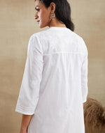 White Cotton Chikankari Knee Length Kurta