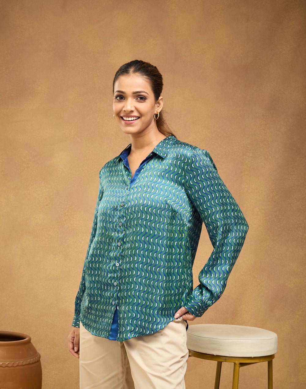 Green Rayon Blend Hand Block Printed Allure Shirt