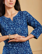 Indigo Cotton Bagru Printed Short Kurta