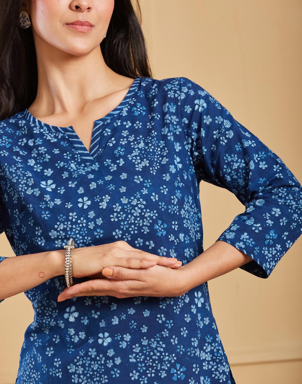 Indigo Cotton Bagru Printed Short Kurta