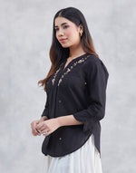 Black Cotton Hand Embroidered Shirt