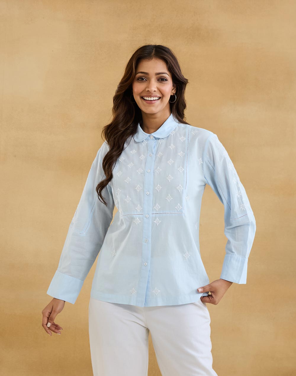 Light Blue Cotton Chikankari Shirt