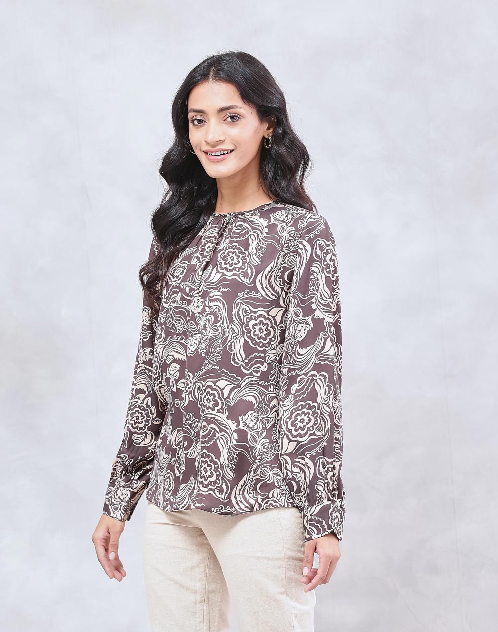 Black Rayon Blend Printed Top