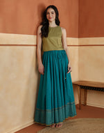 Lime-Teal Cotton Blend Hand Block Printed Skirt Set