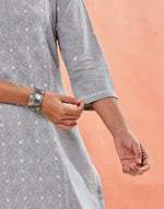 Grey Cotton Chikankari Long Kurta