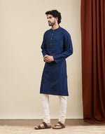 Navy Stripe Long Kurta with Chinese collar and full sleeves