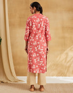 Pink Cotton Hand Block Print Long Kurta