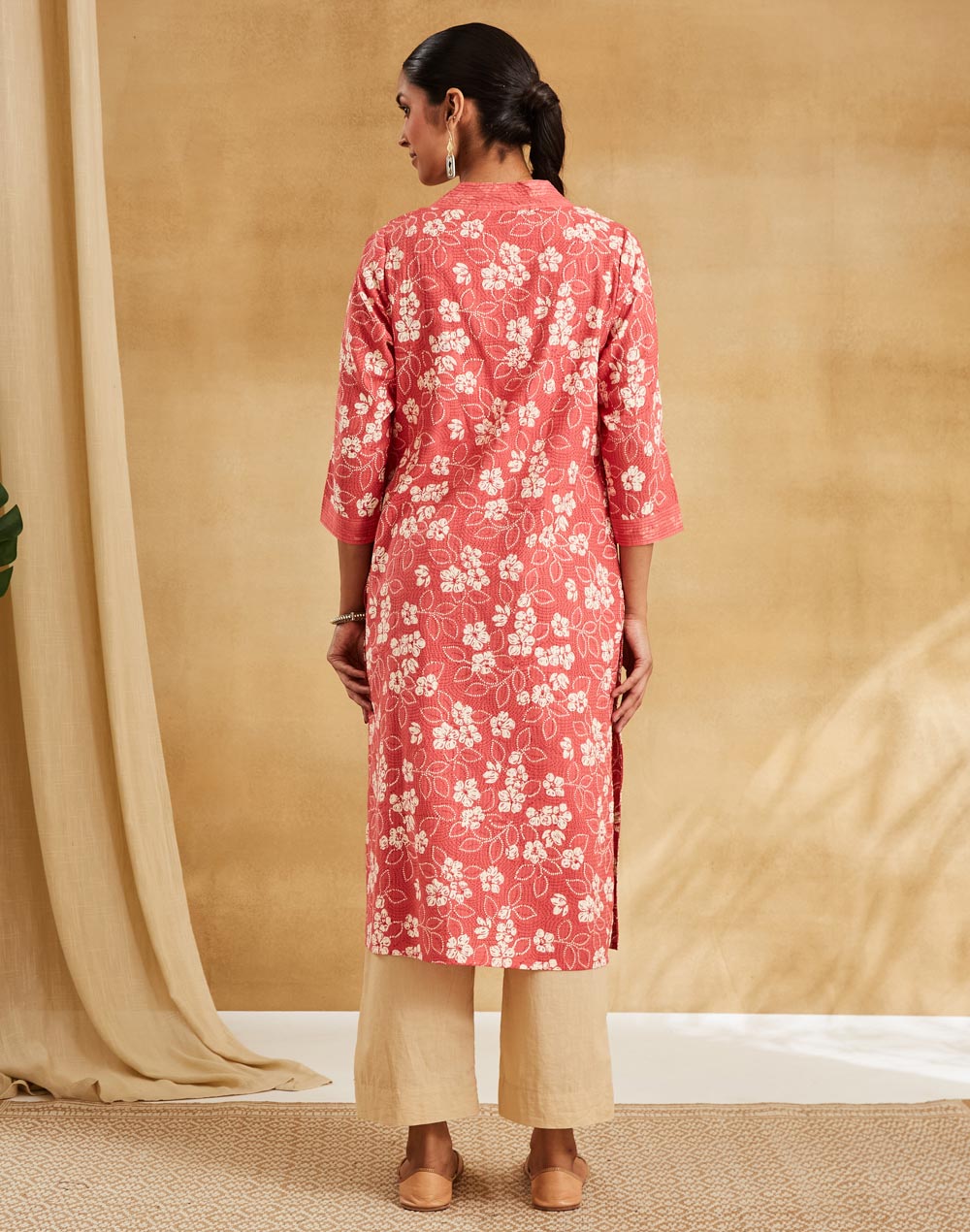 Pink Cotton Hand Block Print Long Kurta