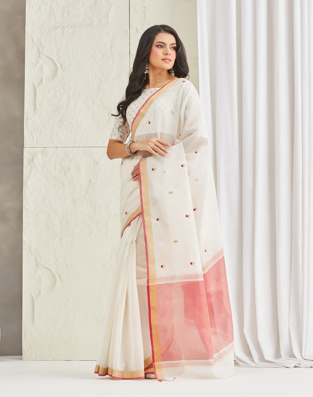 Natural Cotton Silk Blend Woven Wonders Chanderi Sari