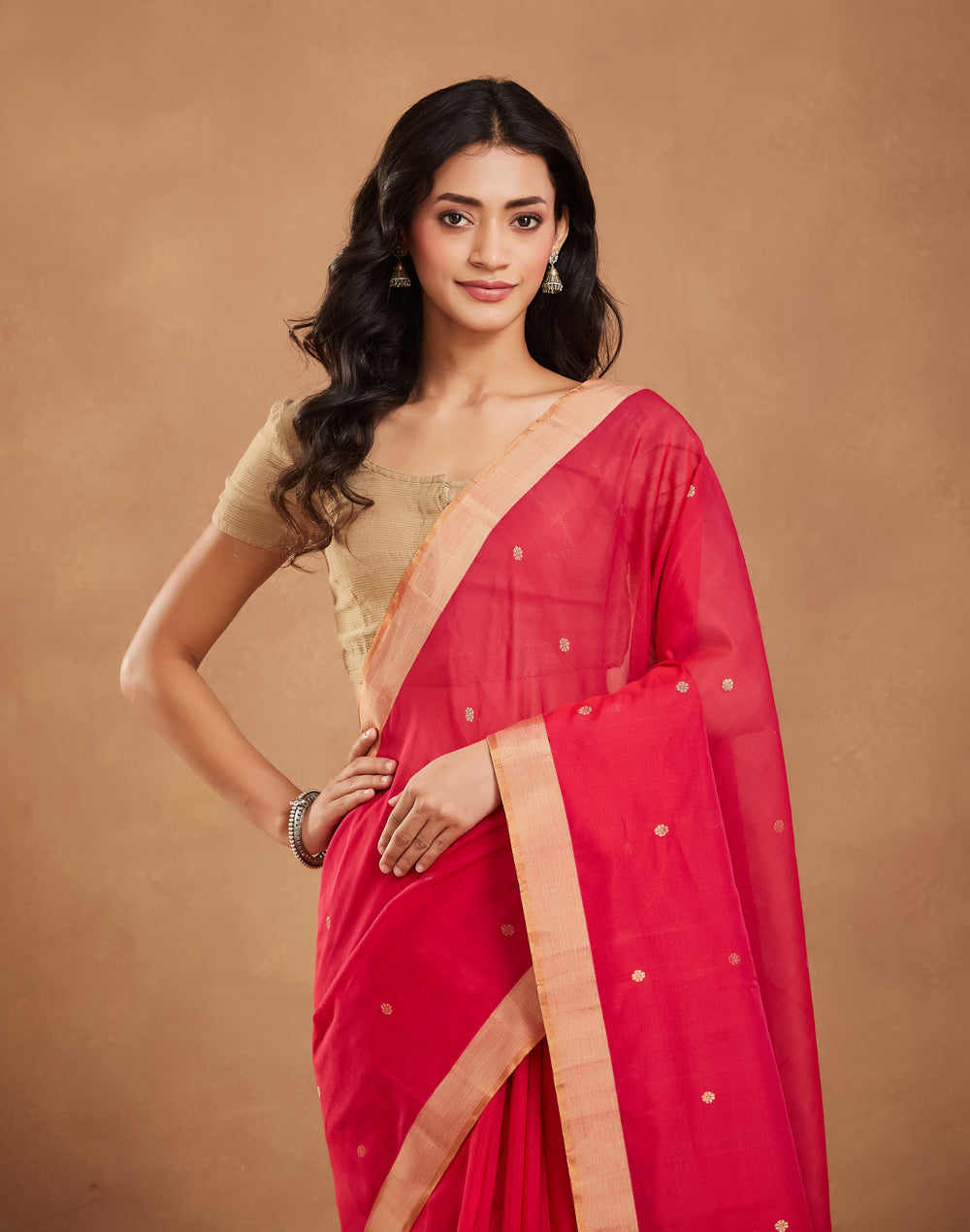 Magenta Cotton Silk Blend Chanderi Sari