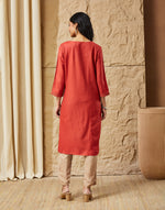 Rust Viscose Silk Pintuck Knee Length Kurta