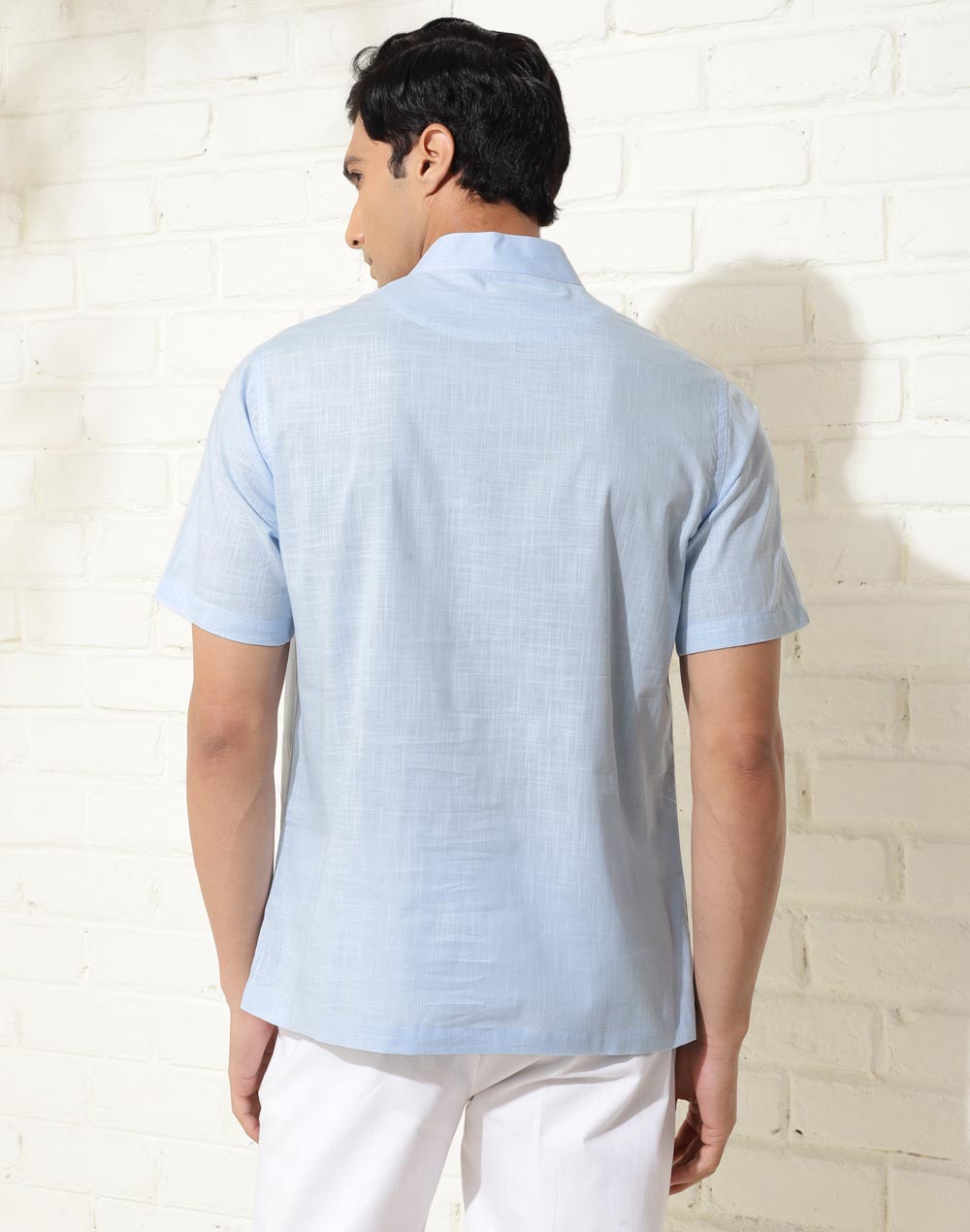 Light Blue Cotton Comfort Fit Mid Placket Shirt