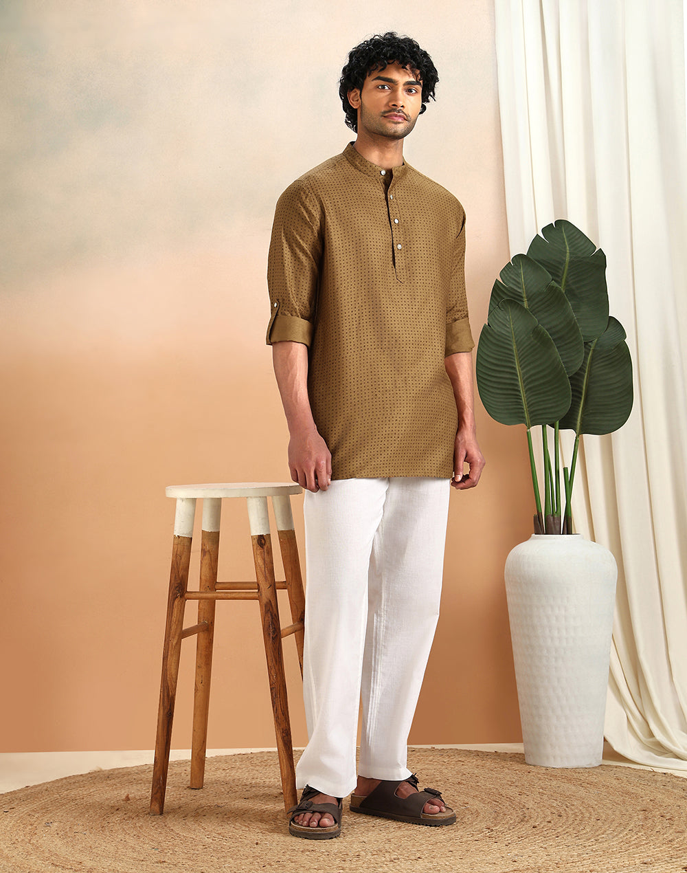 Mustard Viscose Silk Hand Block Printed Slim Fit Short Kurta
