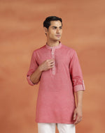 Red Cotton Dobby Slim Fit Short Kurta