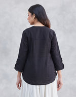 Black Cotton Hand Embroidered Shirt