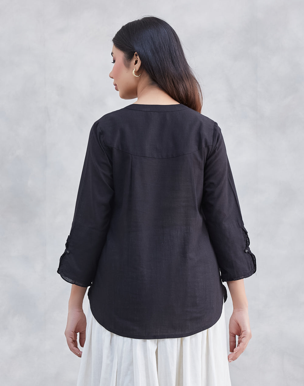 Black Cotton Hand Embroidered Shirt