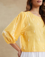Yellow Cotton Chikankari Short Top