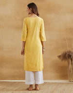 Yellow Cotton Chikankari Long Kurta