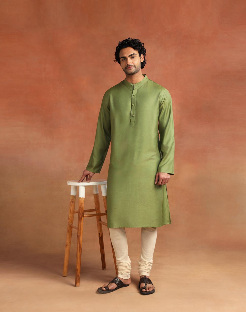 Green Viscose Silk Long Kurta