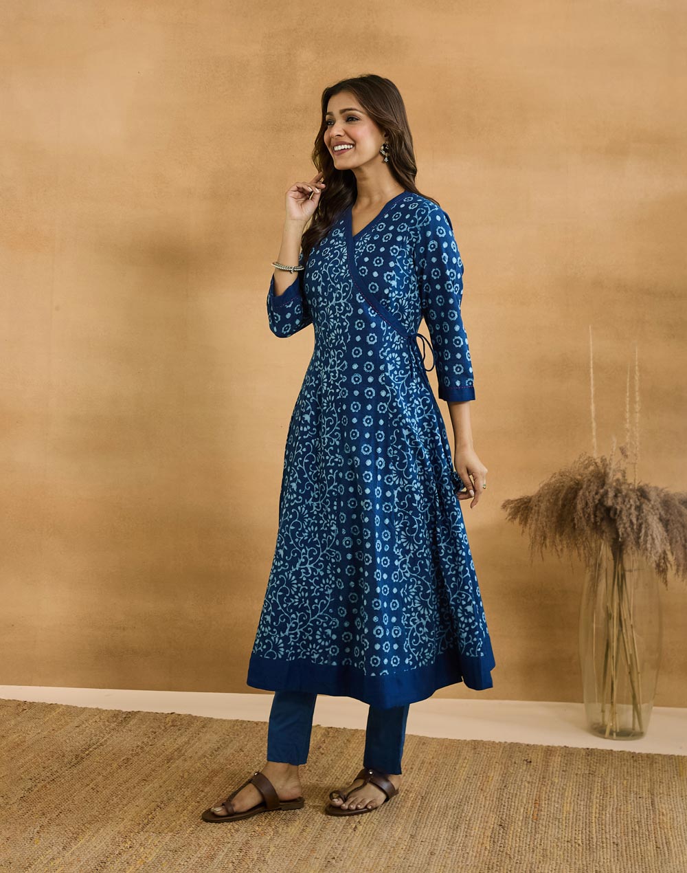 Indigo Cotton Dabu Long Kurta