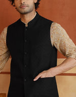 Black Viscose Silk Nehru Jacket for Men with a soft viscose silk sheen