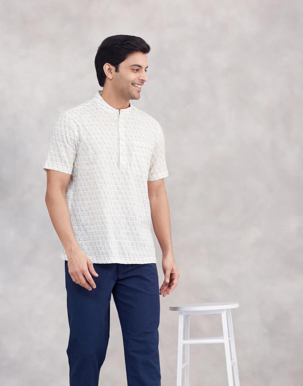White Cotton Mid Placket Shirt