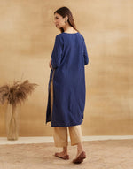 Navy Cotton Woven Long Kurta