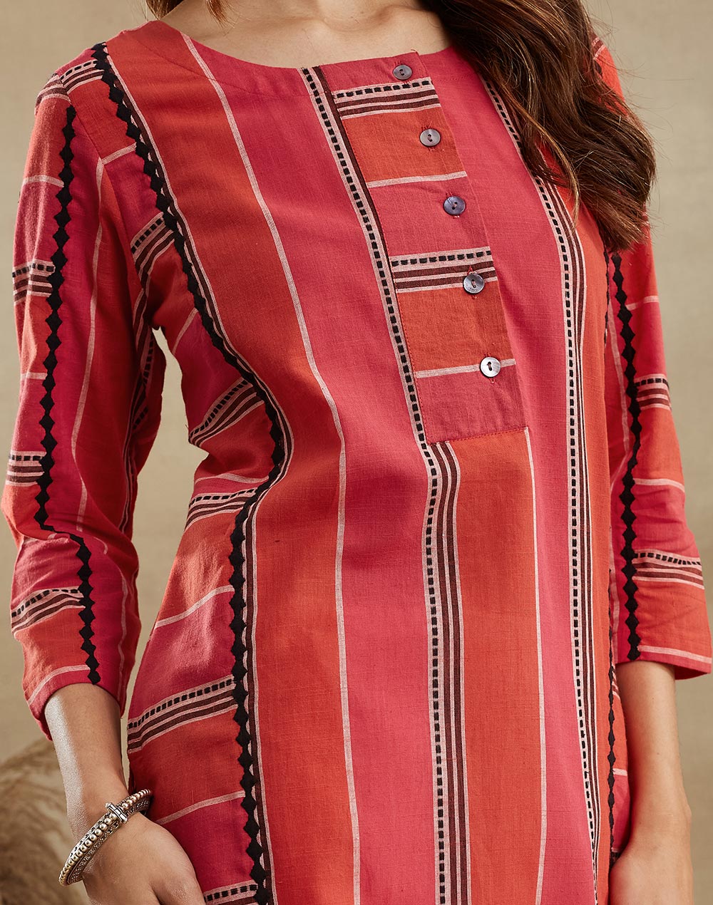 Pink Cotton Long Kurta