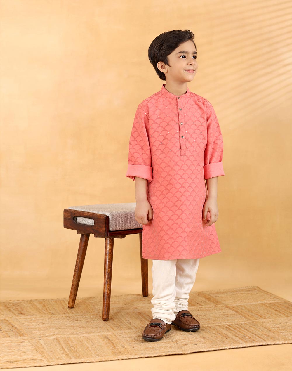 Pink Cotton Silk Blend Long Kurta