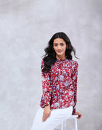 Red Rayon Blend Printed Top