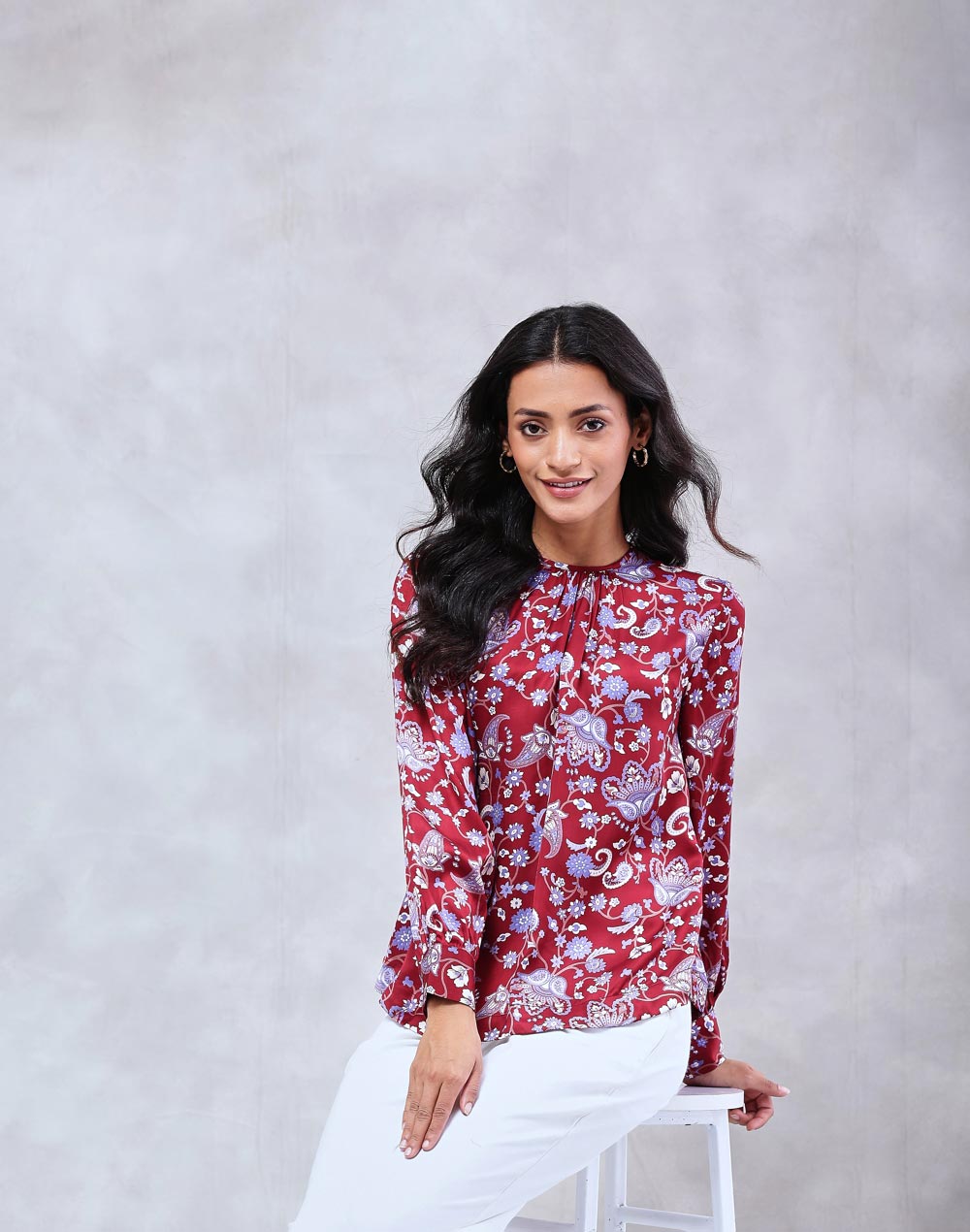 Red Rayon Blend Printed Top