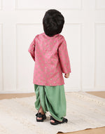 Pink Viscose Blend Hand Block Printed 2pc Dhoti Set