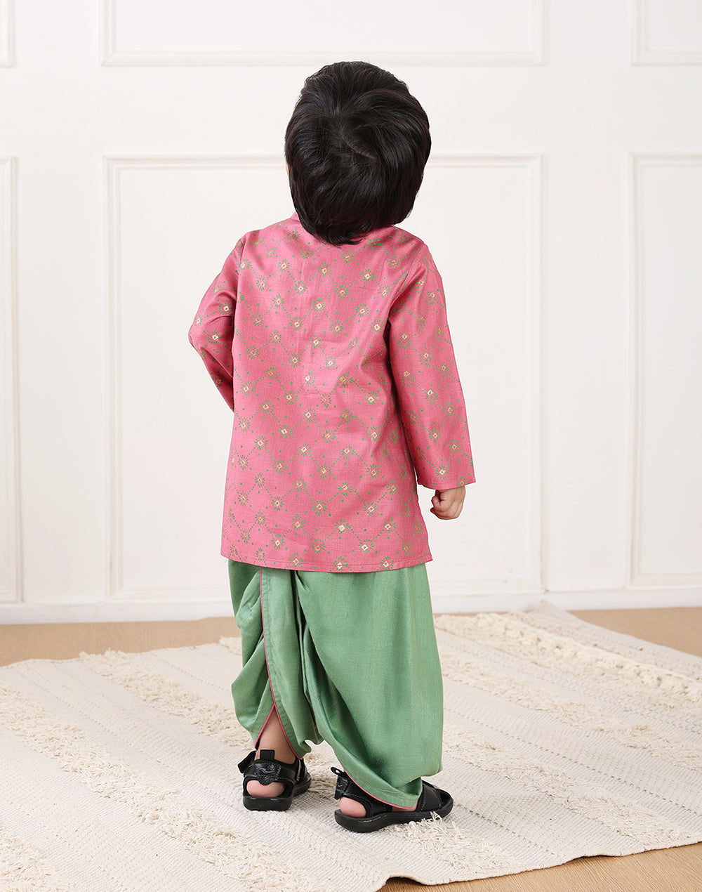 Pink Viscose Blend Hand Block Printed 2pc Dhoti Set
