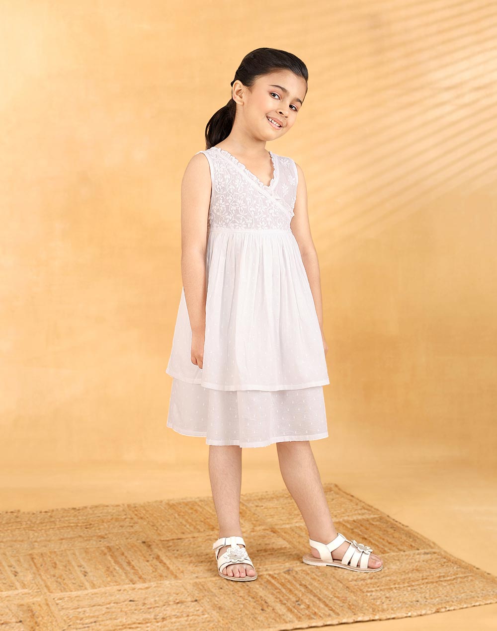 White Cotton Chikankari Cupcake Dress