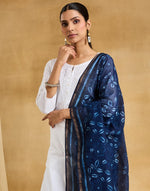 Indigo Cotton Silk Blend Hand Block Print Dupatta