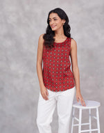 Red Rayon Blend Dabu Slim Fit Top
